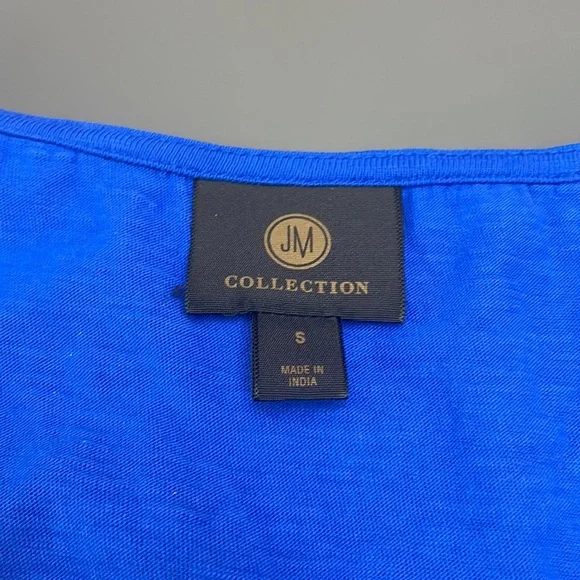 JM Collection Blouse sleeveless blue w/silver embroidery V-neck 100% cotton Sz S - Picture 8 of 11